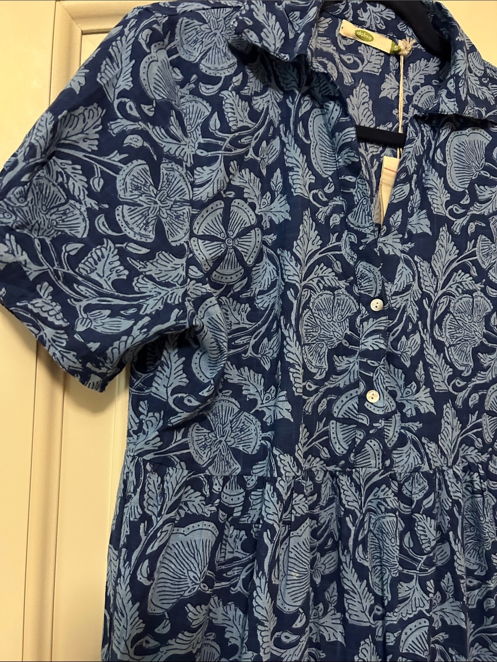 Dolma Meave Navy Blue Floral Maxi Dress with Button Placket Empire Waist - Picture 4 of 9